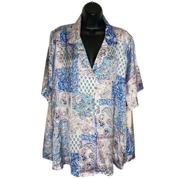 NWT Tamara H Blouse Womens 2X Floral Paisley Patchwork Tunic S/S Boho Cottage - Picture 1 of 13